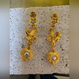 Kirks Folly Cherb Gold Crystal Heart Drop Earrings
